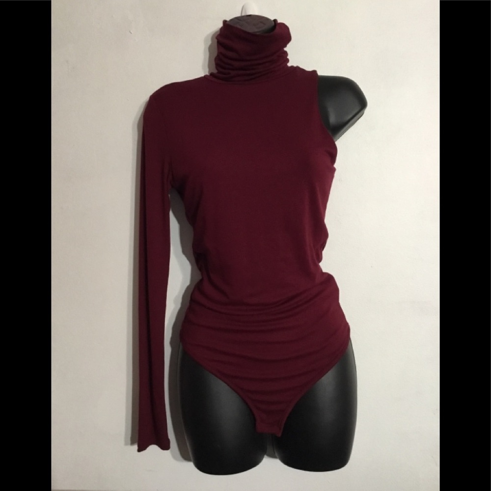 Elegant Burgundy Turtleneck Bodysuit